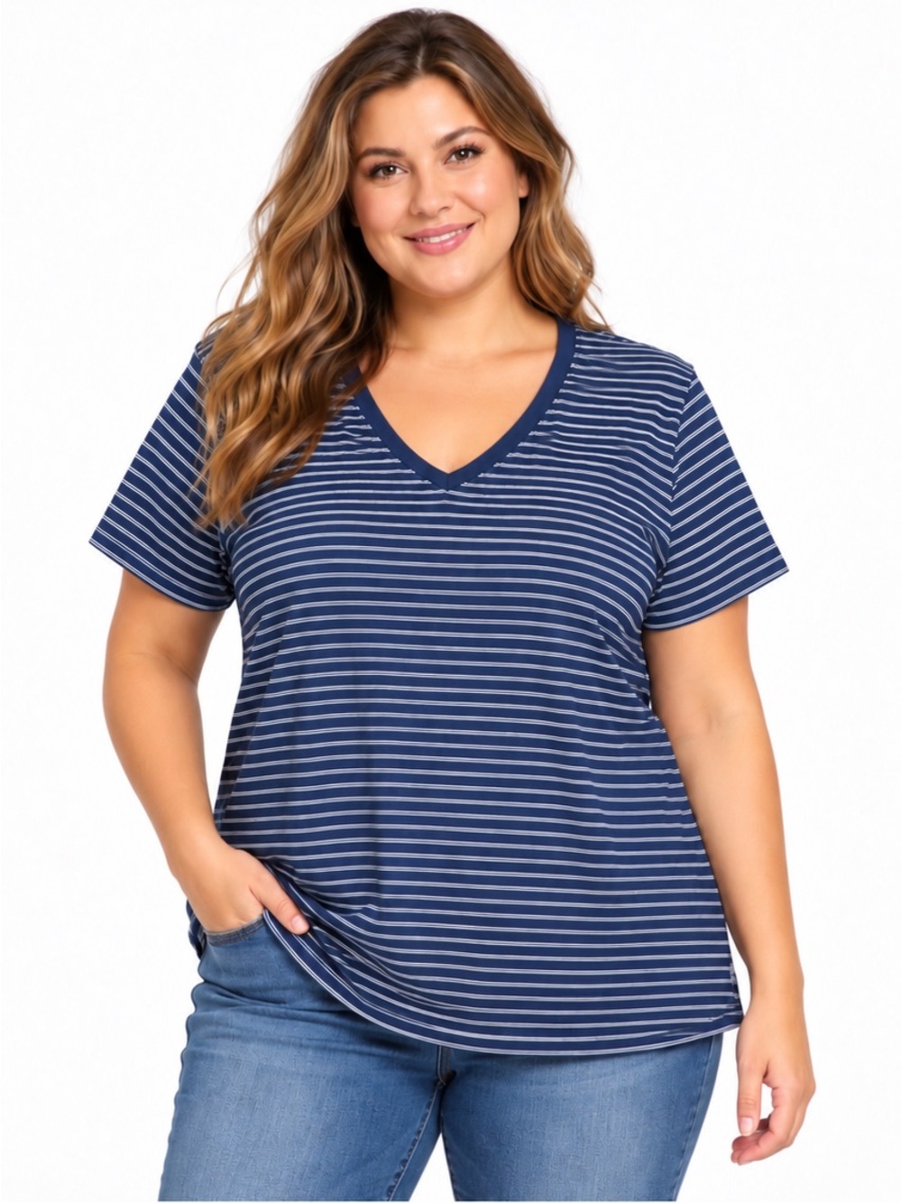 New Eddie Bauer XXL Blue Striped T Shirt
